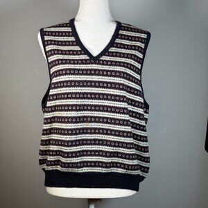 Talbots 100% Pure New Wool Patterned Stiped V Neck Sweater Vest Mens Size XL